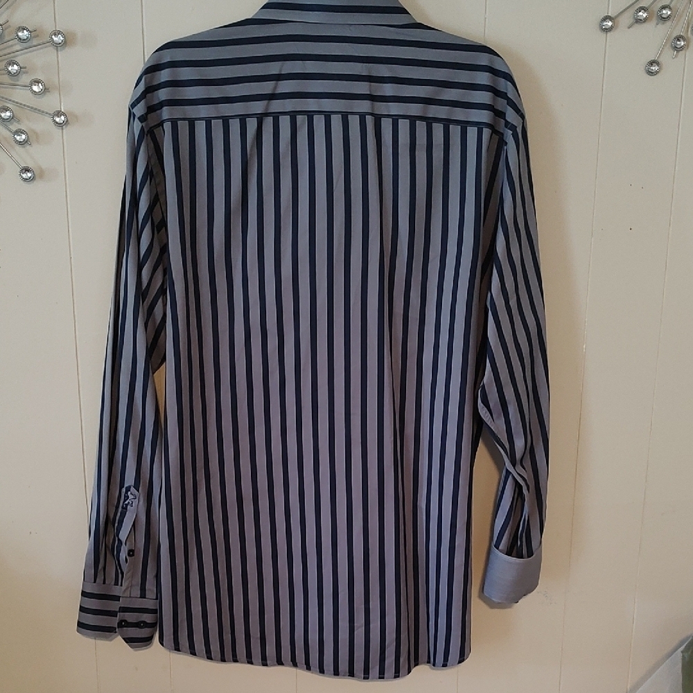 Bugatchi Men's Black and Gray Striped Long Sleeve Cotton Cuffed Shirt XXL - Picture 8 of 9